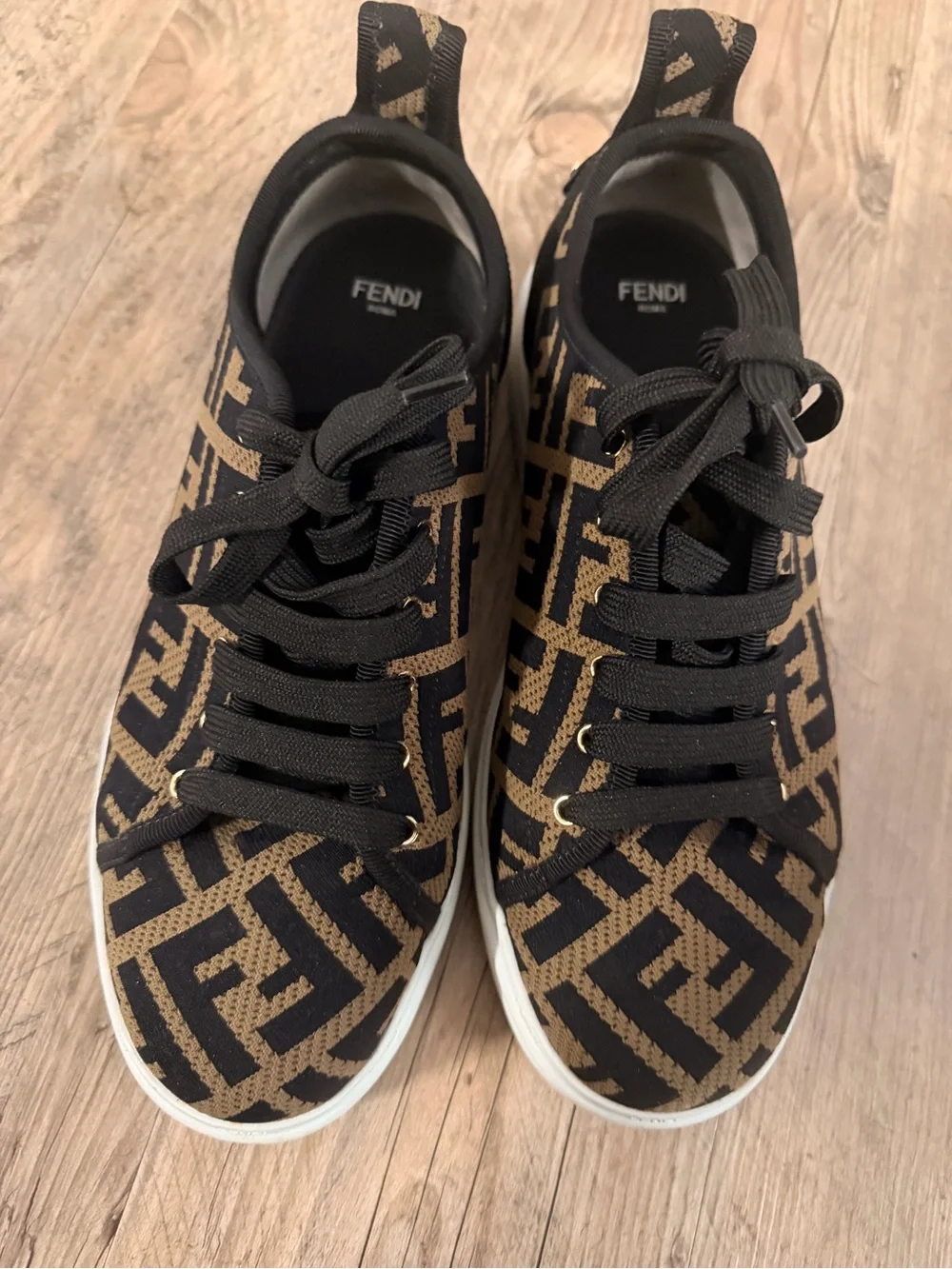Fendi FF Logo Knit Sneakers | Brown & Black Designer Low Top Shoes | Fendi Roma - Picture 6 of 9